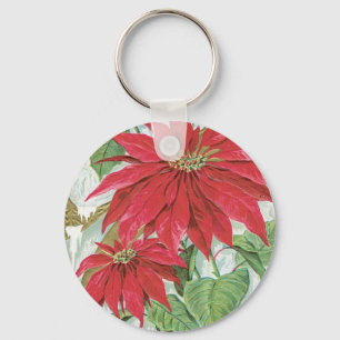 Porte-clés Illustration Poinsettia vintage.