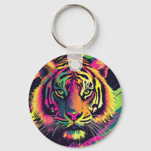 Porte-clés Illustration Pop Art Tiger avec des couleurs néon