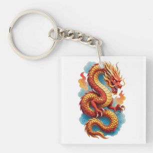 Porte-clés Illustration rouge du dragon chinois ardent-67561