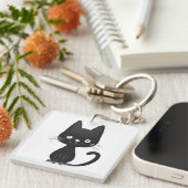 Porte-clés Illustration simple de chat noir - Chat mignon kaw (Devant Droit)