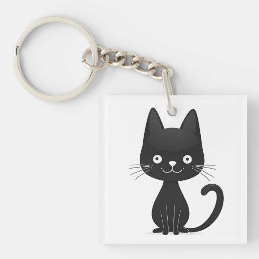 Porte-clés Illustration simple de chat noir - Chat mignon kaw (Devant)