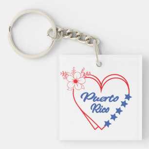 Porte-clés Illustration stylée du coeur de Porto Rico Floral