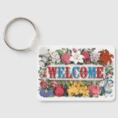 Porte-clés Illustration vintage BIENVENUE avec Fleurs (Verso)