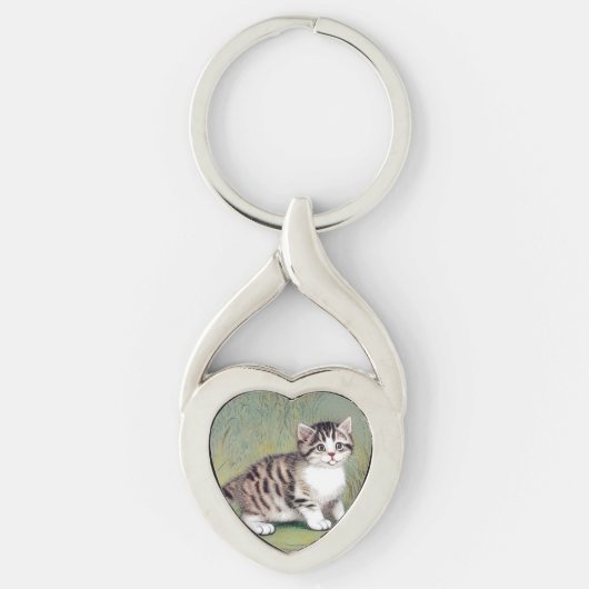 Porte-clés Illustration vintage de chaton rayé (Devant)