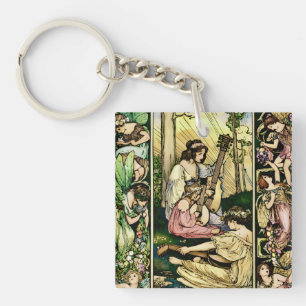 Porte-clés Illustration Vintage de Musiciens Fées Art Nouveau