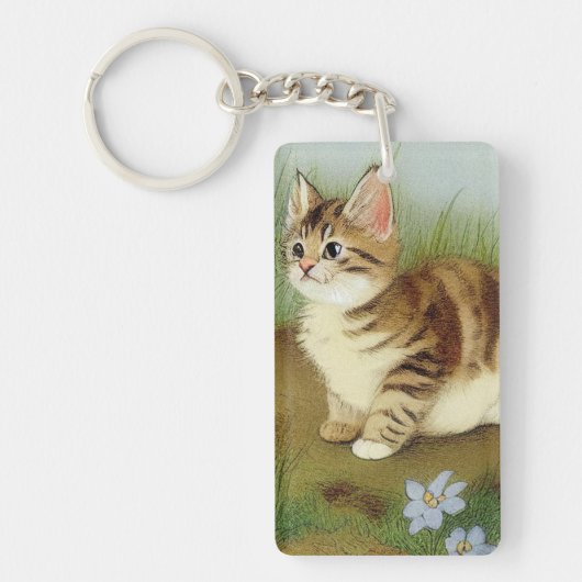 Porte-clés Illustration vintage Kitten avec fleurs (Devant)