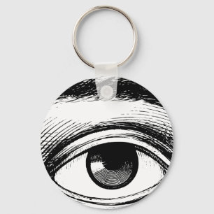 Porte-clés Illustration vintage noire et blanche d'oeil