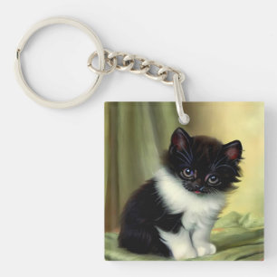 Porte-clés Illustration vintage Tuxedo Kitten