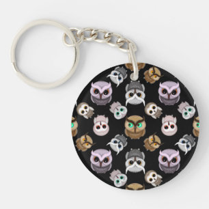 Porte-clés Illustrations de chouette mignonne sur fond noir