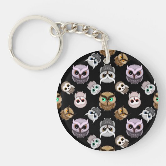 Porte-clés Illustrations de chouette mignonne sur fond noir (Devant)