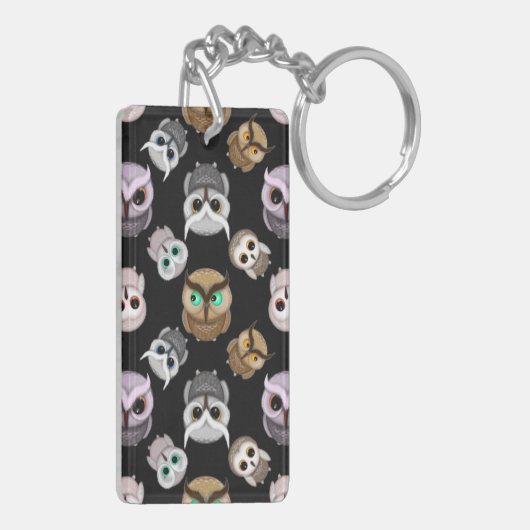 Porte-clés Illustrations de chouette mignonne sur fond noir (Dos gauche)