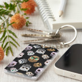 Porte-clés Illustrations de chouette mignonne sur fond noir (Devant droit)