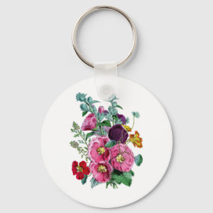 Porte-clés Illustrations vintages des botaniques Hollyhocks