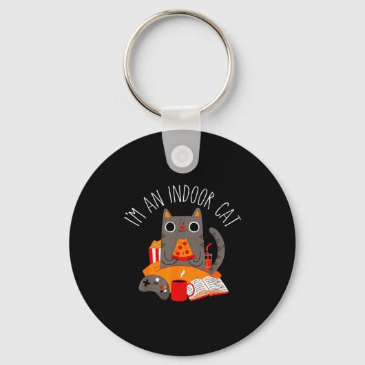 Porte-clés I'm An Indoor Cat Funny Reading Coffee Gaming Cat (Recto)