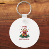 Porte-clés I'm Fine Everything is Fine Christmas Highland Cow (Recto)
