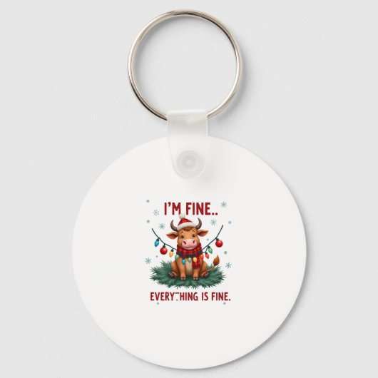 Porte-clés I'm Fine Everything is Fine Christmas Highland Cow (Recto)