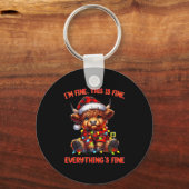 Porte-clés I'm Fine Everything Is Fine Christmas Highland Cow (Recto)