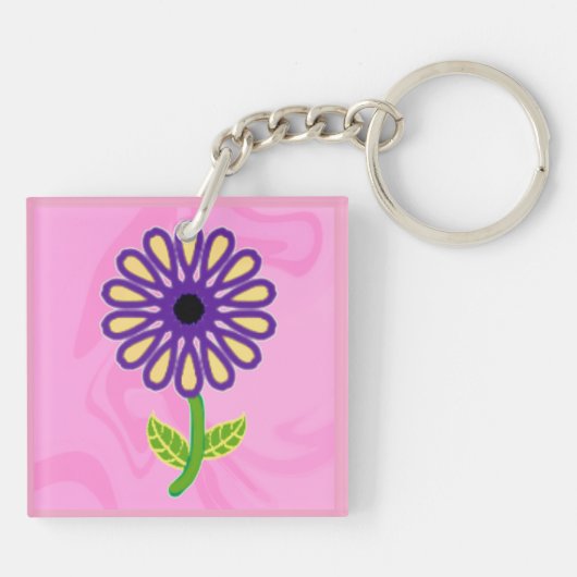 Porte-clés Image de la fleur pourpre vert pourpre sur rose (Dos)