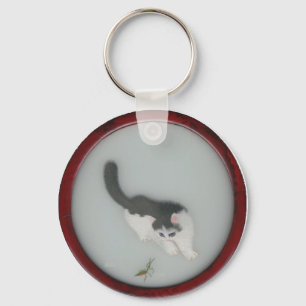 Porte-clés Image en soie chinoise de chat