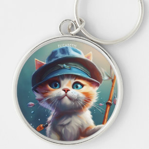 Porte-clés Imaginaire Baguette de pêche de chat mignonne
