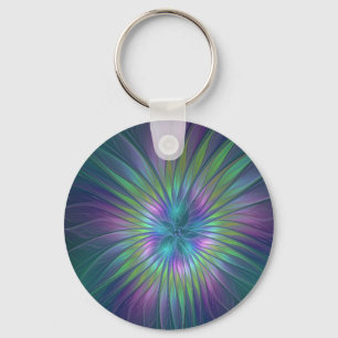 Porte-clés Imaginaire brillant coloré Fleur Abstrait Fractal