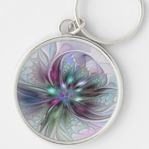Porte-clés Imaginaire coloré Abstrait Fleur fractale moderne