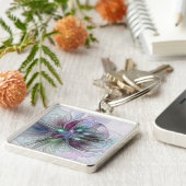 Porte-clés Imaginaire coloré Abstrait Fleur fractale moderne (Côté)