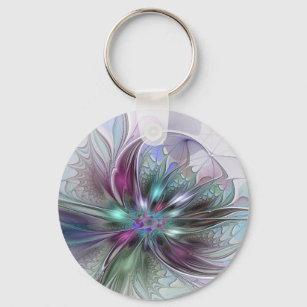Porte-clés Imaginaire coloré Abstrait Fleur fractale moderne