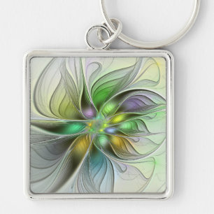 Porte-clés Imaginaire coloré Fleur moderne Abstrait Fractal