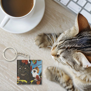 Porte-clés Imaginaire d'automne du chat de fin d'arbre