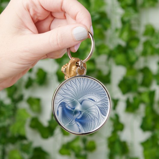 Porte-clés Imaginaire dynamique tons bleus Abstraits Art frac (Main)