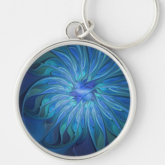 Porte-clés Imaginaire Fleur Bleue Motif, Art Fractal Abstrait (Devant)