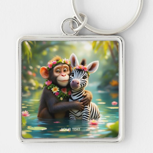 Porte-clés Imaginaire mignon singe Zebra Hug (Devant)
