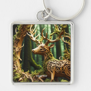 Porte-clés Imaginaire Mignonne cerf en bois sculpté
