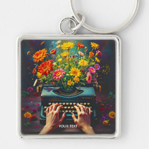 Porte-clés Imaginaire mignonne machine à écrire Fleurs mains