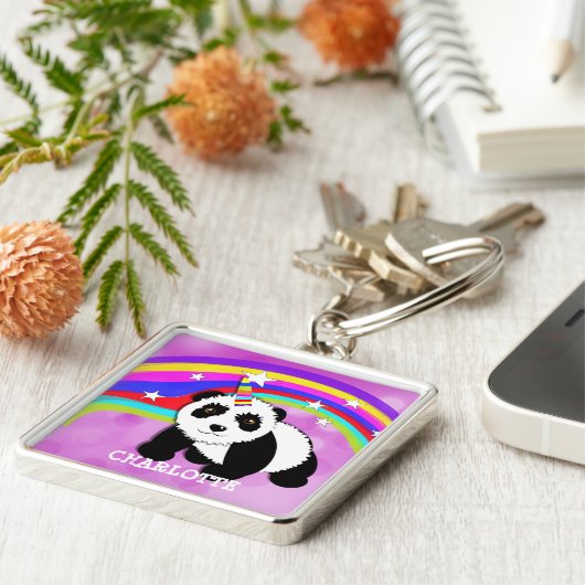Porte-clés Imaginaire Rainbow Panda Unicorn Cute Personnalisé (Côté)