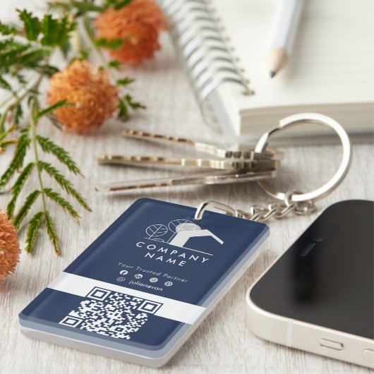Porte-clés Immobilier Compagnie Marine bleu et blanc Code Qr (Devant droit)