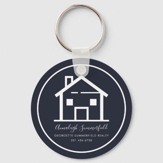 Porte-clés Immobilier moderne Blanc Marine Bleu Maison person (Recto)