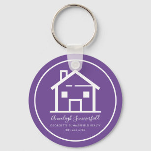 Porte-clés Immobilier moderne Maison blanche violet personnal