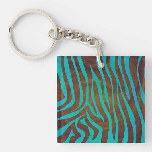 Porte-clés Impression Brown et Turquoise Zebra (Devant)