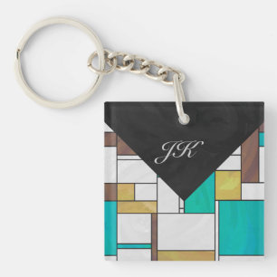 Porte-clés Impression Brown jaune Turquoise Mondrial