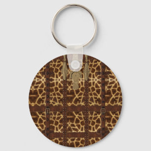 Porte-clés Impression d'animal de girafe tribal en cuir vinta