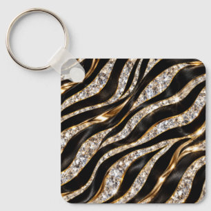 Porte-clés Impression d'animal en cristal de zèbre de luxe
