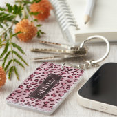 Porte-clés Impression d'animal Léopard Rose avec Faux Feuille (Devant droit)