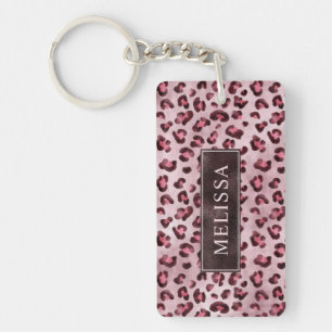 Porte-clés Impression d'animal Léopard Rose avec Faux Feuille