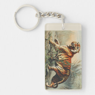 Porte-clés Impression d'art naturaliste vintage du tigre roya