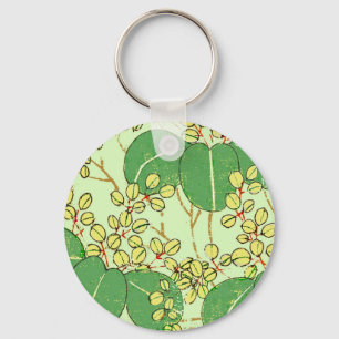 Porte-clés Impression de bloc de bois de feuille verte botani