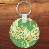 Porte-clés Impression de bloc de bois de feuille verte botani (Recto)