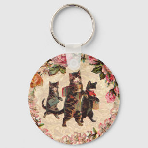 Porte-clés Impression de chatons vintage allant à l'école : V