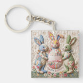 Porte-clés Impression de courtepoint en patchwork faux lapin (Devant)